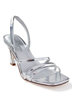 ✨ Marc Fisher Silver Metallic Strappy Slingback Heels Size 8M - NWOB
